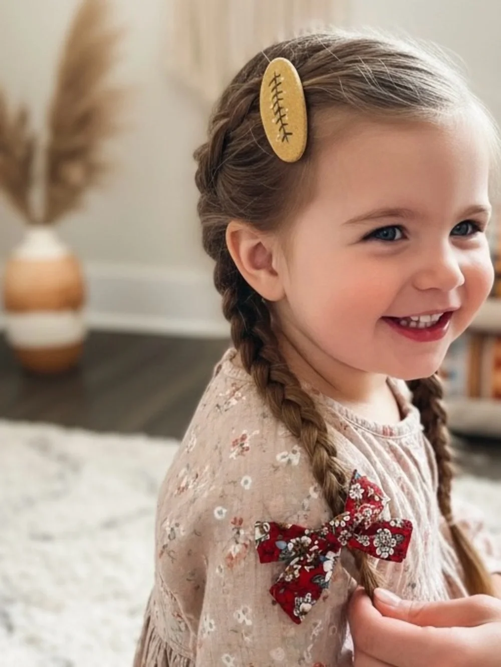 Handmade Fall Floral Bow & Embroidered Snap Clip Set